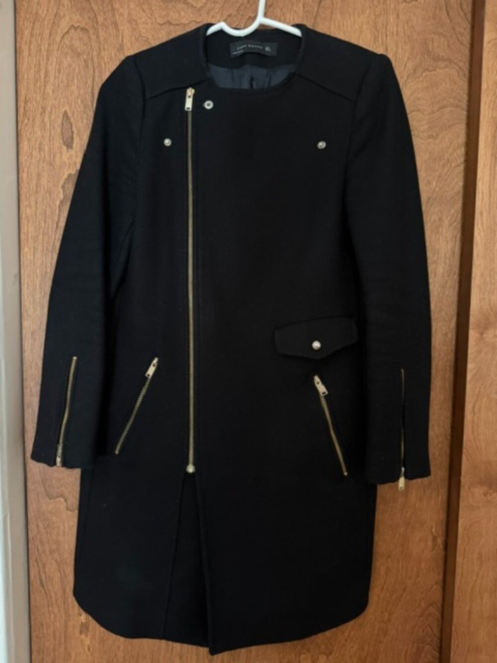 Zara Women's Wool Blend Coat with Gold Zipper Details Size M